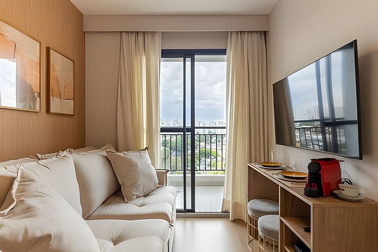 Apê NOVO, vista incrível 12º, cama Queen/7min Aero