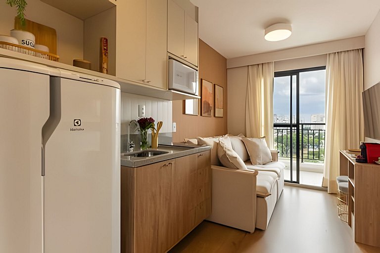 Apê NOVO, vista incrível 12º, cama Queen/7min Aero