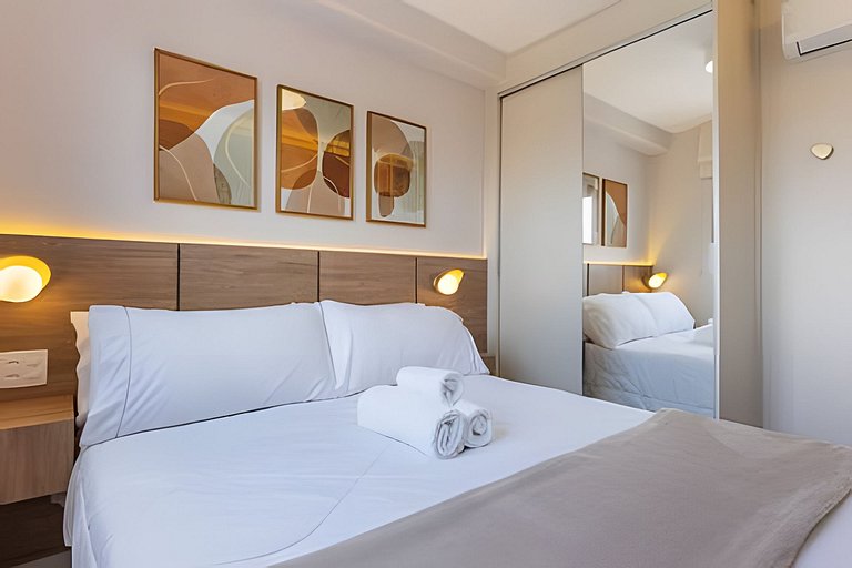 Apê NOVO, vista incrível 12º, cama Queen/7min Aero