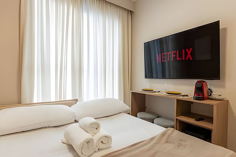 Apê NOVO, vista incrível 12º, cama Queen/7min Aero