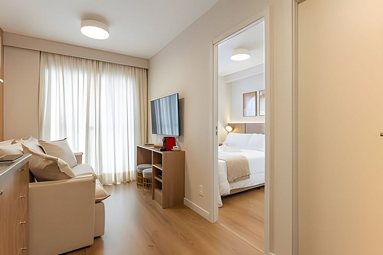 Apê NOVO, vista incrível 12º, cama Queen/7min Aero